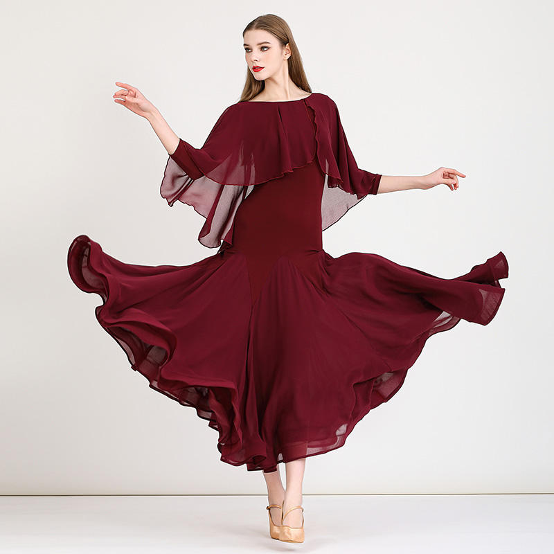 MEIYU Women's Synthetic Silk Round Neck Diamonds Waltz Modern Ballroom Dance Dress Competition Dresses