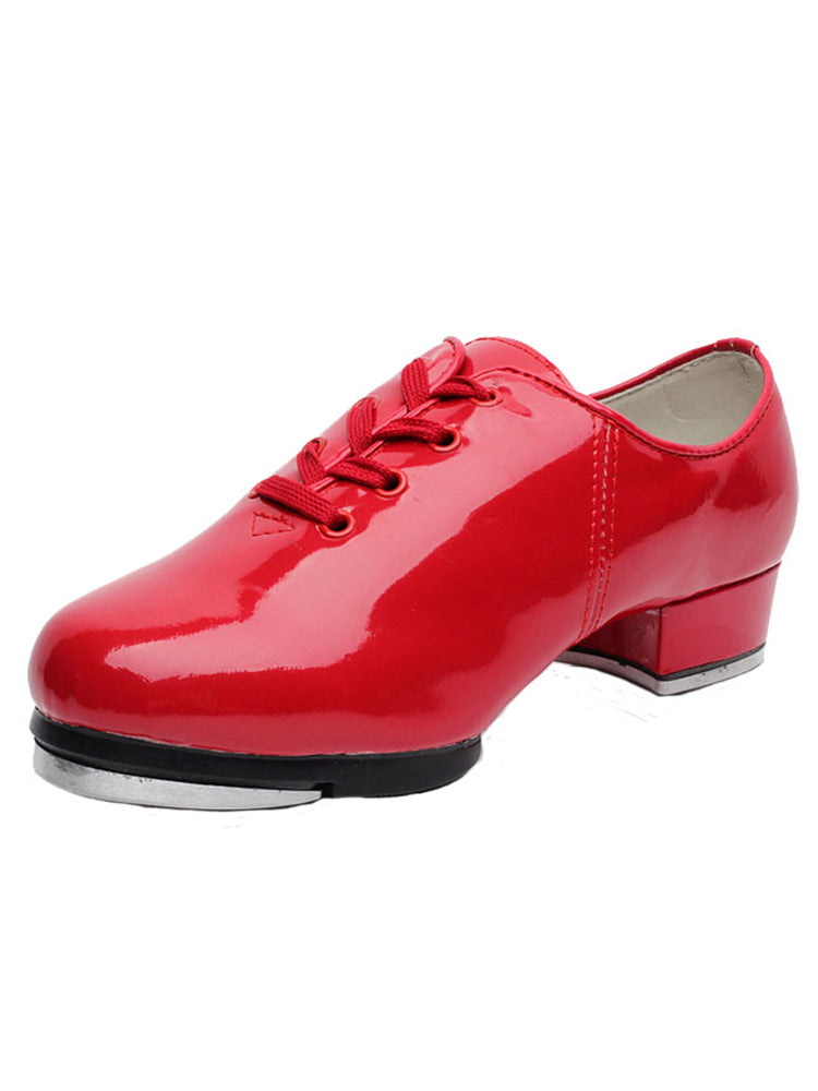 Unisex Leatherette Red 3cm Heel Tap Shoes With Lace-up Dance Shoes