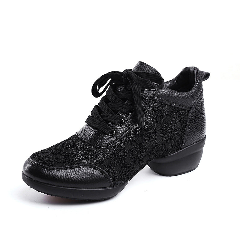 Women's Mesh Lace-up 4cm Heel Dance Sneakers Practice Dance Shoes Jazz Dance