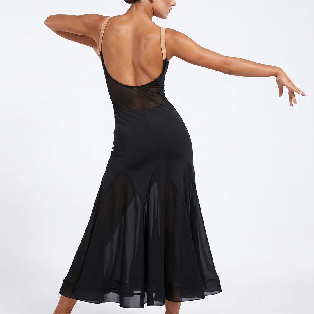 Customisable-Women's Black V-Neck Sleeveless DanceWear Ballroom Dance Dress