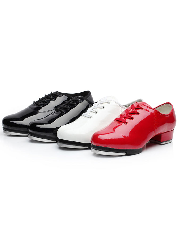 Unisex Leatherette Red 3cm Heel Tap Shoes With Lace-up Dance Shoes