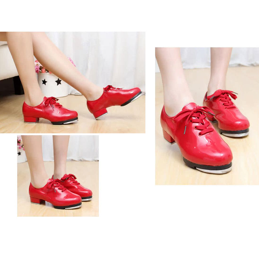 Unisex Leatherette Red 3cm Heel Tap Shoes With Lace-up Dance Shoes