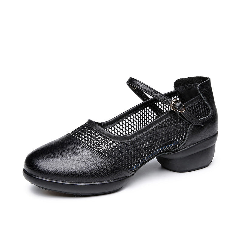 Women's Leather Mesh Lace-up 4cm Heel Dance Sneakers Practice Dance Shoes Jazz Dance