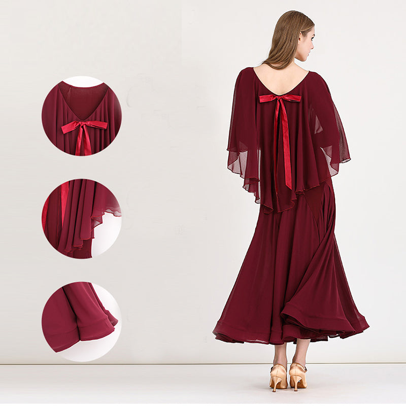 MEIYU Women's Synthetic Silk Round Neck Diamonds Waltz Modern Ballroom Dance Dress Competition Dresses