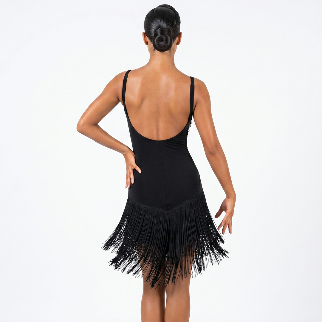 Customisable-Women's Black V-Neck DanceWear Dance Dress Performance Wear