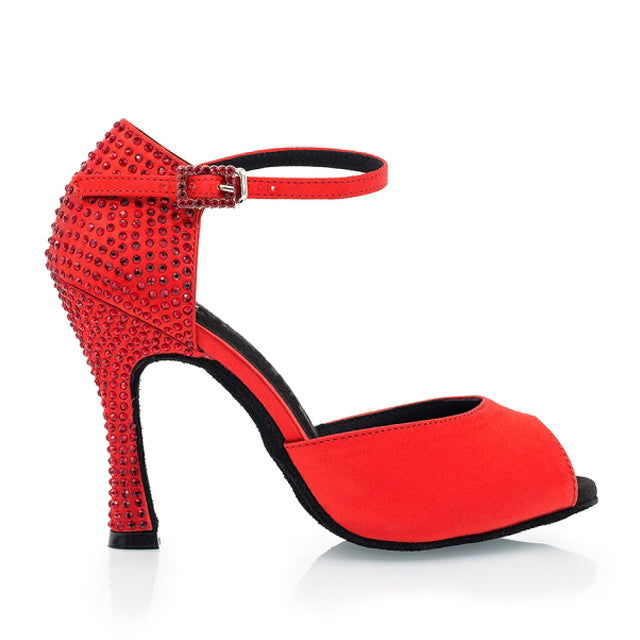 DS Women's Silk Satin Customized Heel Rhinestone Latin Shoes Salsa Shoes Ballroom Dance Shoes