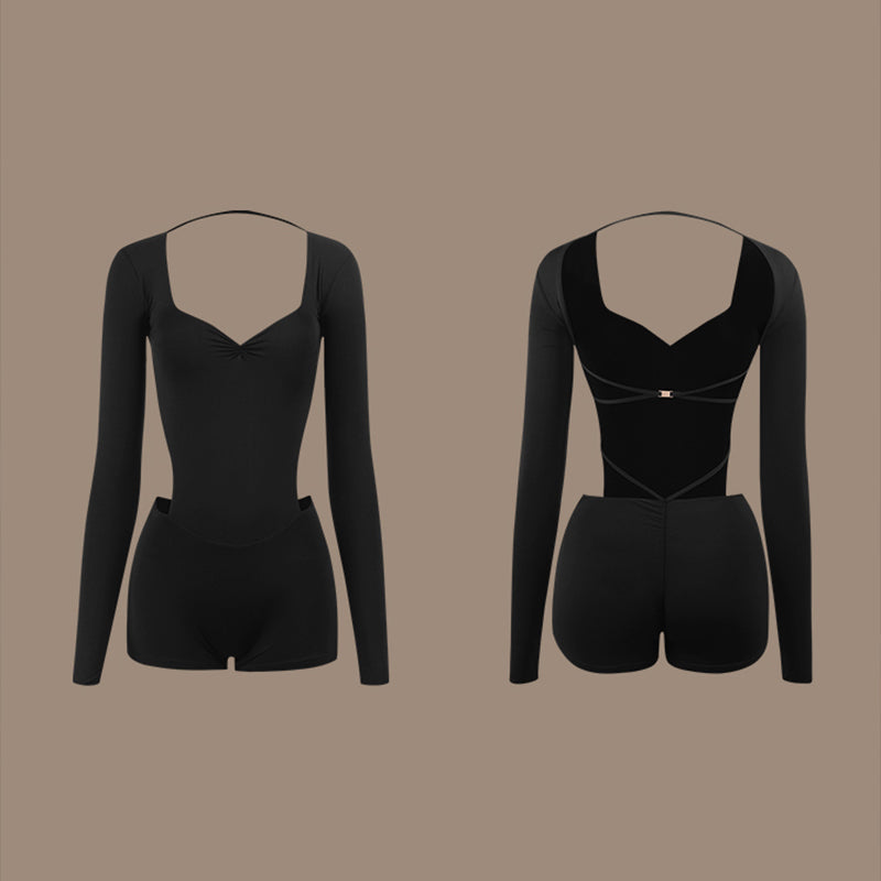 Z Women's Black Long Sleeve Latin Dance Wear Dance Tops Bodysuit