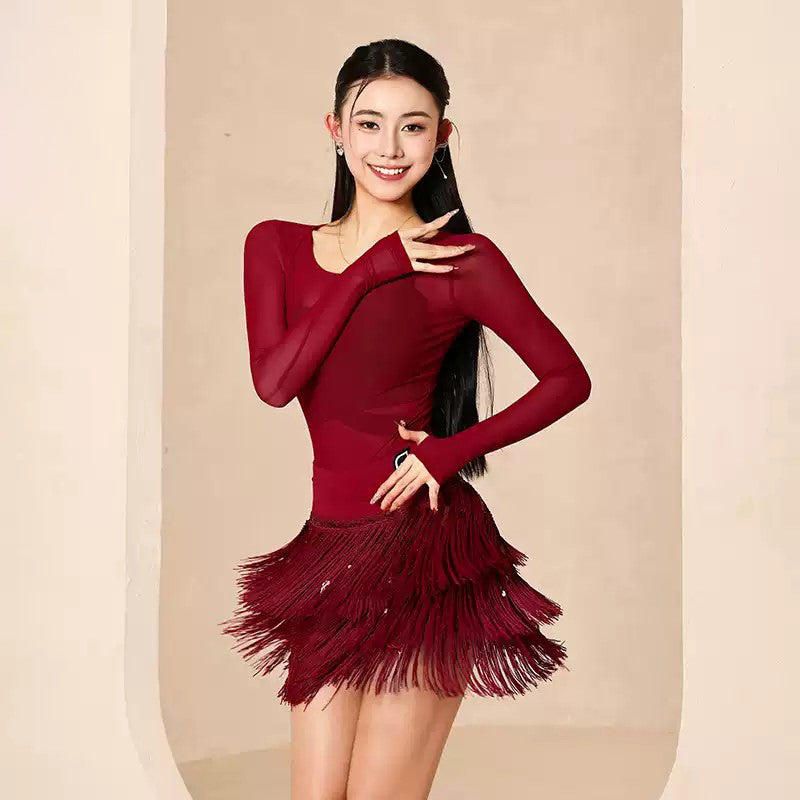 YES Women's Red Long Sleeves Dance Tops Bodysuit Leotards Practice DanceWear