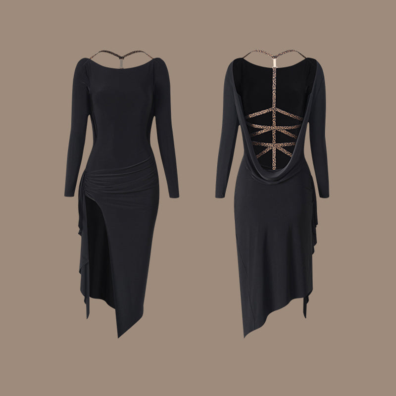 Z Women's Black Backless Long Sleeve Dance Dress DanceWear