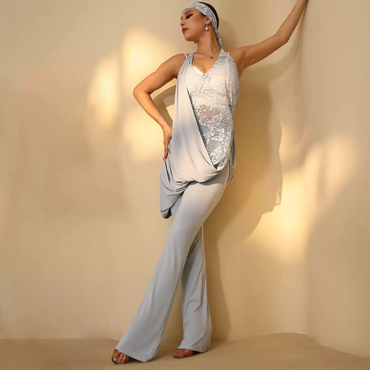 YES Women's Sleeveless Latin Dance Dress Dance Wear Training Performance Dress（With Headband）
