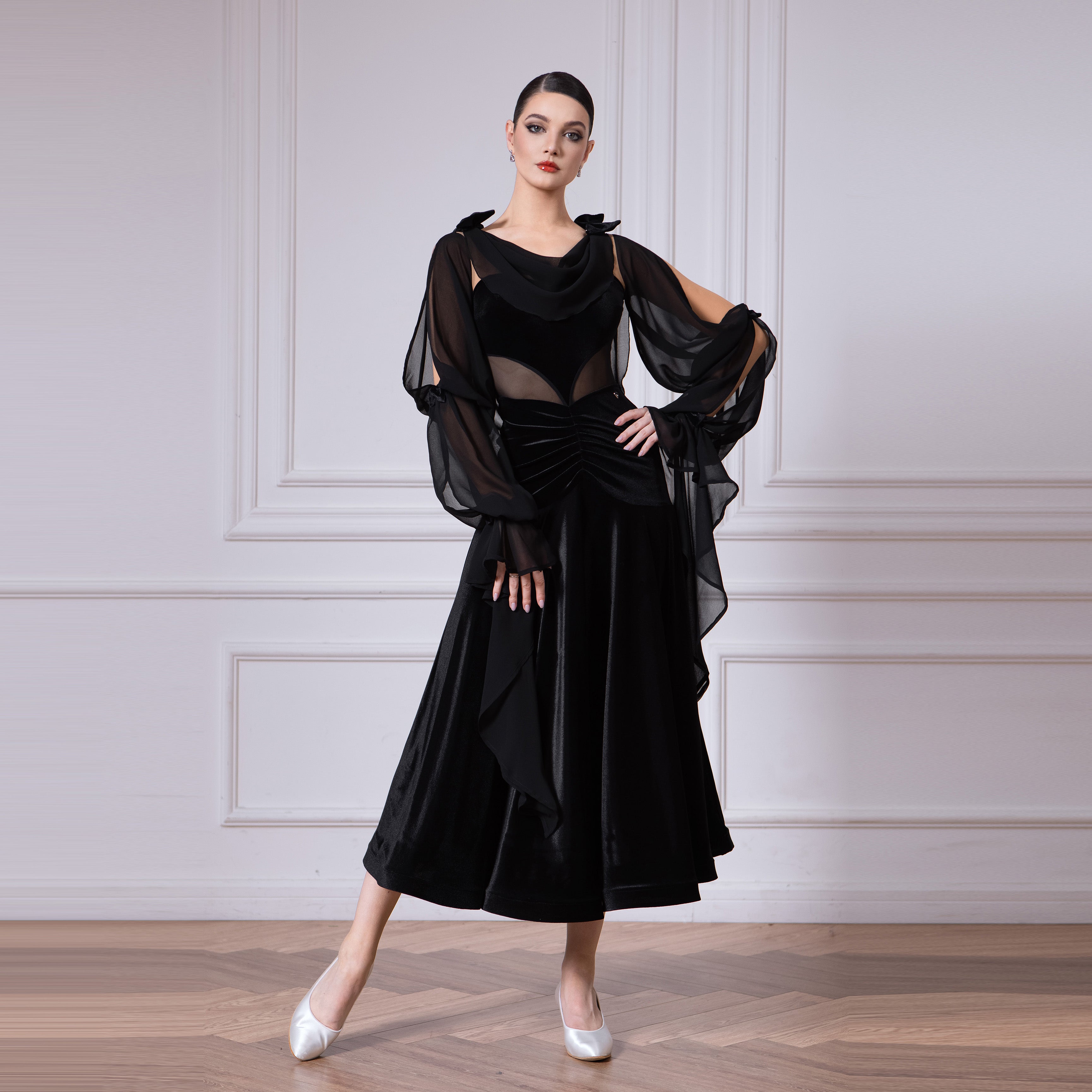 TID Customisable Women's Black Ballroom Waltz Modern Dance Dresses Performance Competition Dancewear