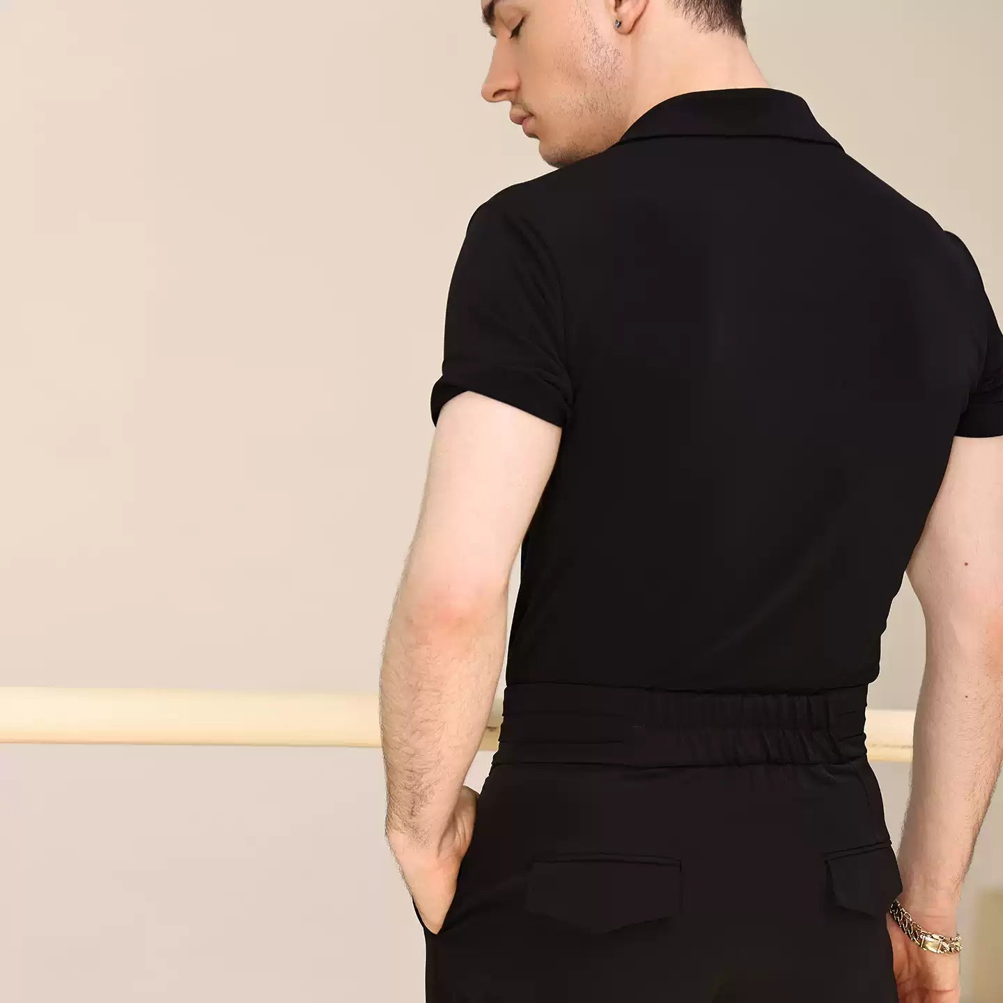 YES Men's Black Short Sleeves Latin Dance Tops Dance Wear