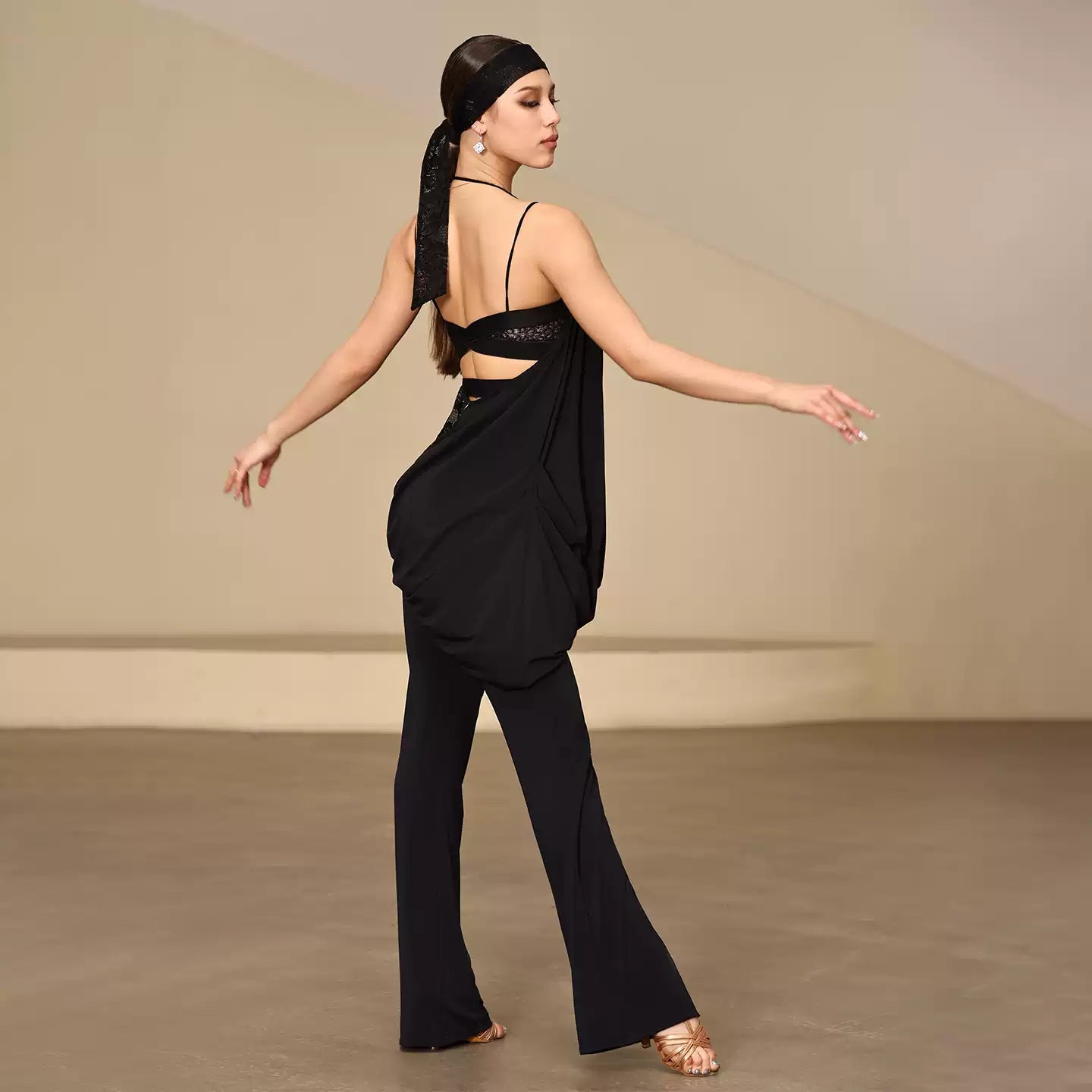 YES Women's Sleeveless Latin Dance Dress Dance Wear Training Performance Dress（With Headband）