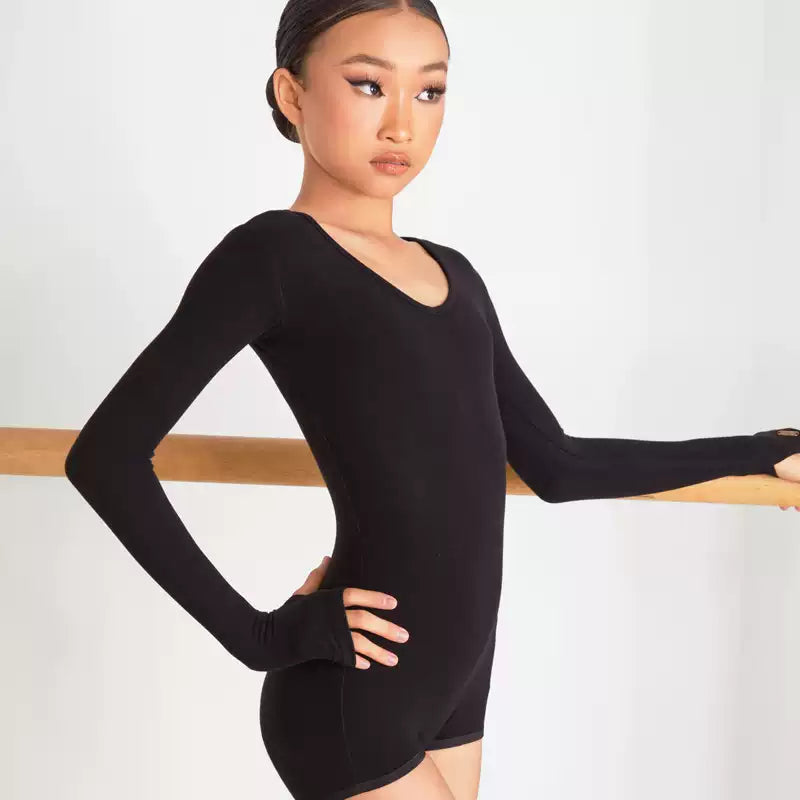 Z Girls Black Long Sleeve Latin Dance Bodysuit Dance Wear