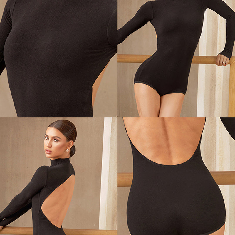 Z Women's Black Long Sleeve DanceWear Bodysuit Leotards