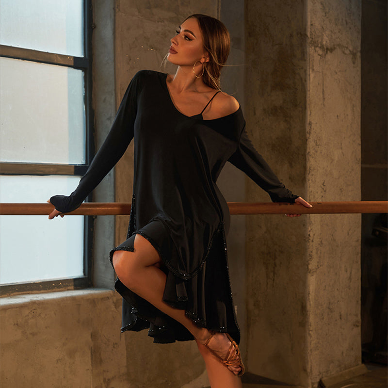Z Women's Long Sleeve Latin Dance Dress Dance Wear Training Performance Dress