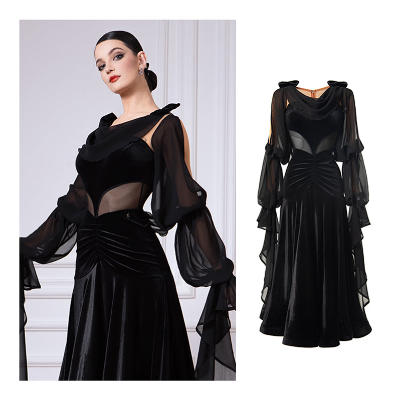 TID Customisable Women's Black Ballroom Waltz Modern Dance Dresses Performance Competition Dancewear