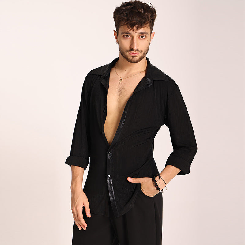 YES Men's Black Long Sleeves Latin Dance Tops Dance Wear