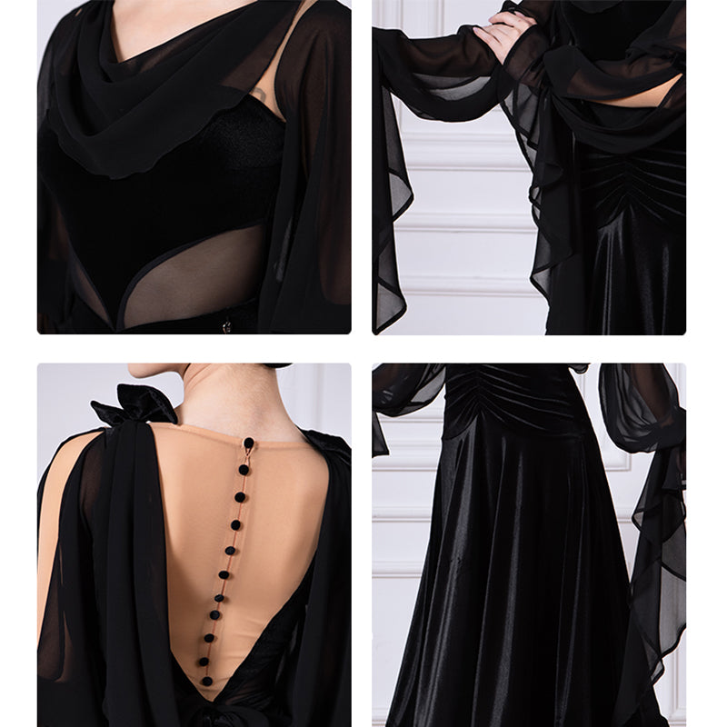 TID Customisable Women's Black Ballroom Waltz Modern Dance Dresses Performance Competition Dancewear