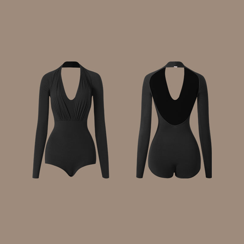 Z Women's Black Long Sleeve Latin Dance Wear Dance Tops Bodysuit