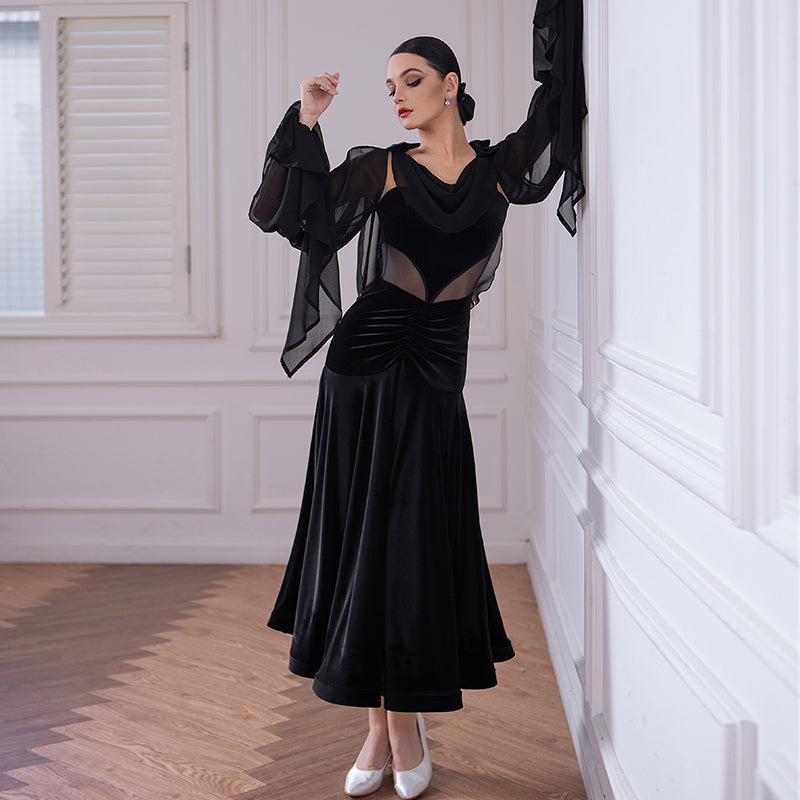TID Customisable Women's Black Ballroom Waltz Modern Dance Dresses Performance Competition Dancewear