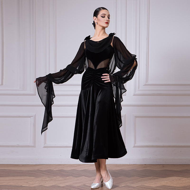 TID Customisable Women's Black Ballroom Waltz Modern Dance Dresses Performance Competition Dancewear