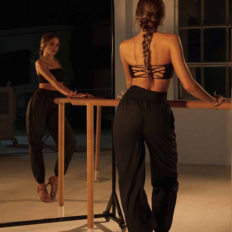 Z Women's Black High Waist Pants Latin Dance Wear Training Performance Pants