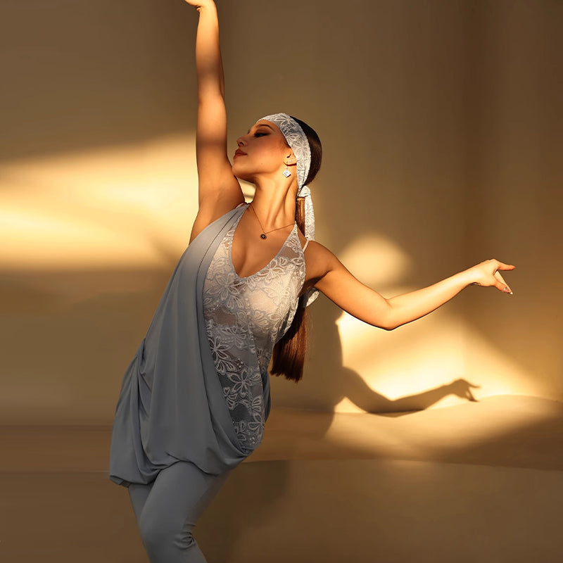 YES Women's Sleeveless Latin Dance Dress Dance Wear Training Performance Dress（With Headband）