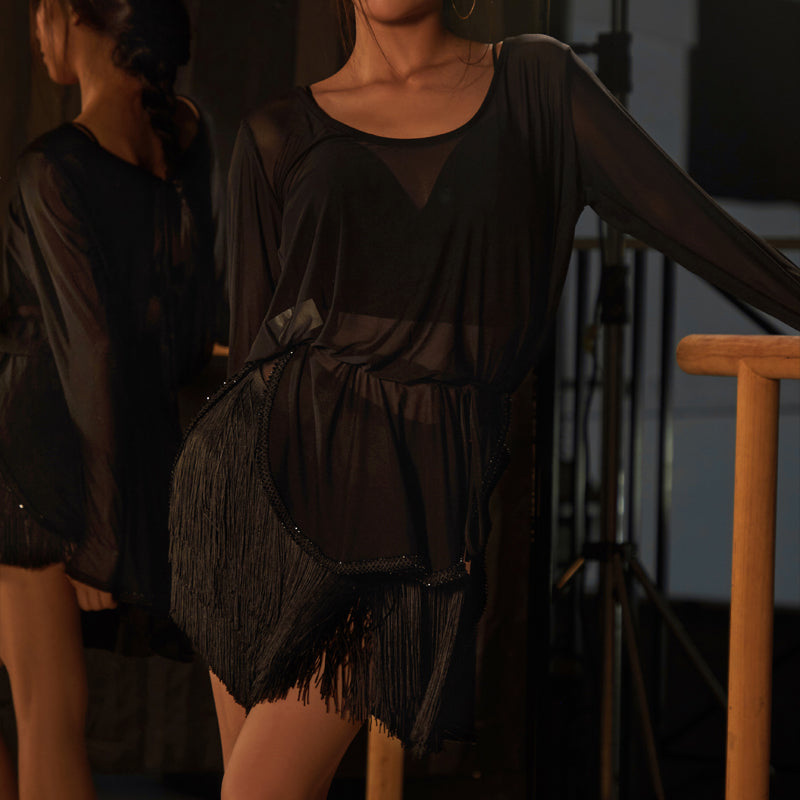 Women's Tassel Black Latin Dance Skirt Training Performance Dancewear