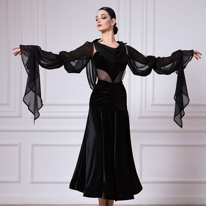 TID Customisable Women's Black Ballroom Waltz Modern Dance Dresses Performance Competition Dancewear