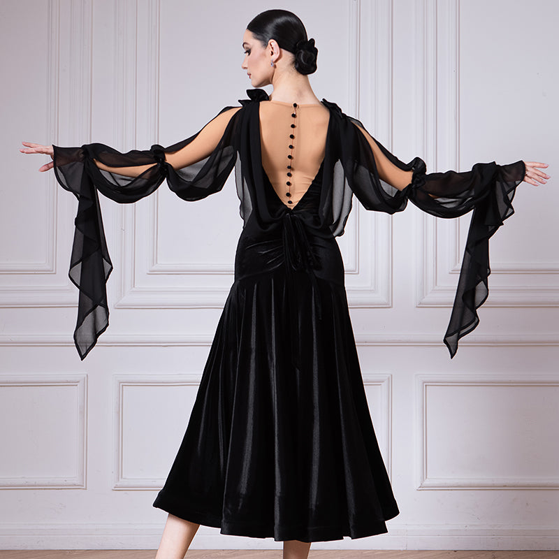 TID Customisable Women's Black Ballroom Waltz Modern Dance Dresses Performance Competition Dancewear
