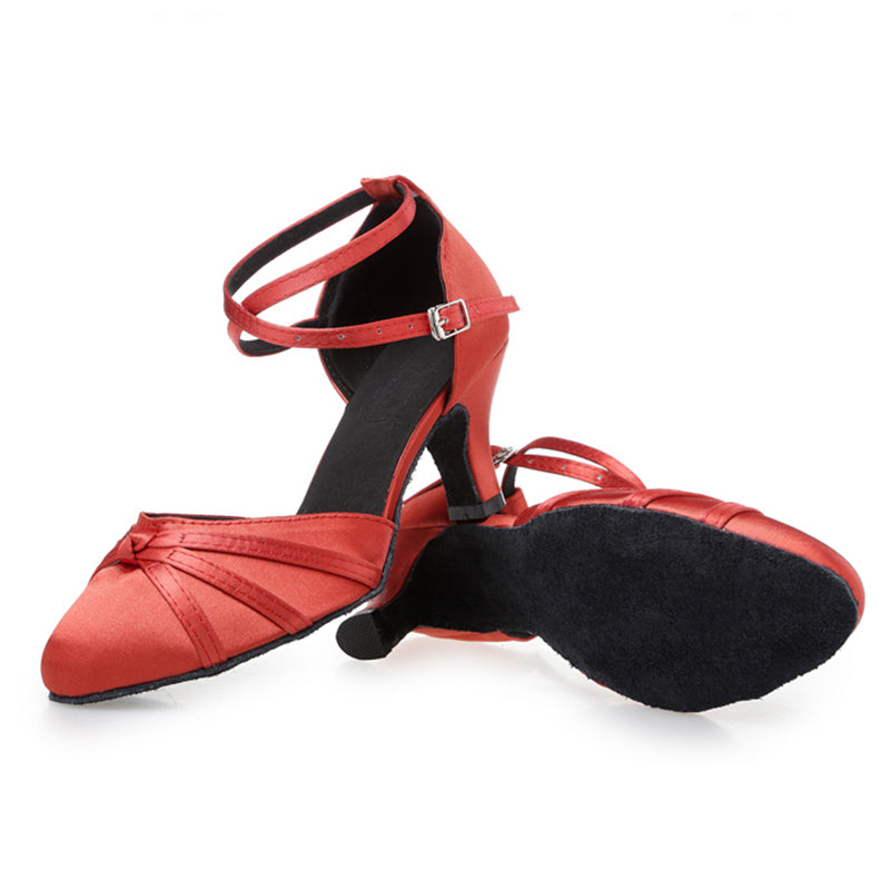 Women's Red Satin Customized Heels Ballroom Dance Shoes Modern Shoes