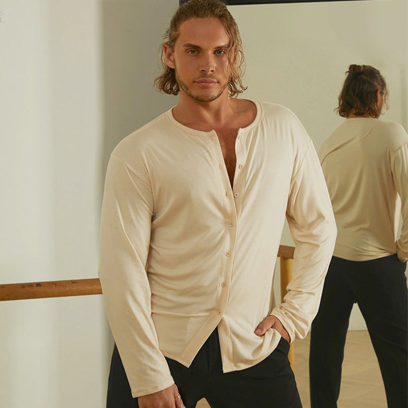 Z Men's Long Sleeve V Neck Latin Dance Tops Dance Wear