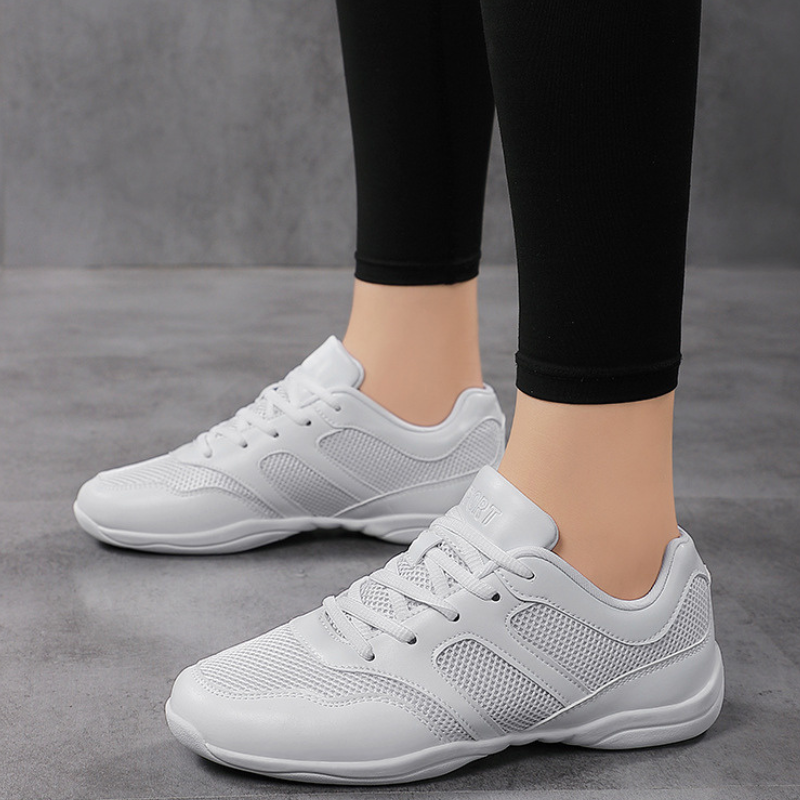 Women's White Jazz Shoes Lace-up Dance Sneakers