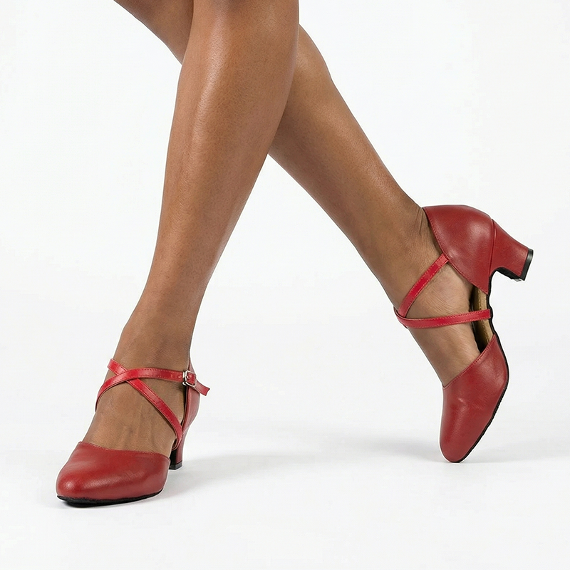 Women's Red Real Leather 5cm Heels Ballroom Dance Shoes Modern Dance Shoes
