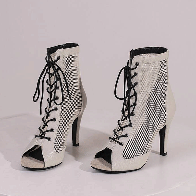 AJ Women's 7.5/9.5cm Heel Rubber Sole Leatherette Jazz Shoes Open Toe Dance Heels Boots