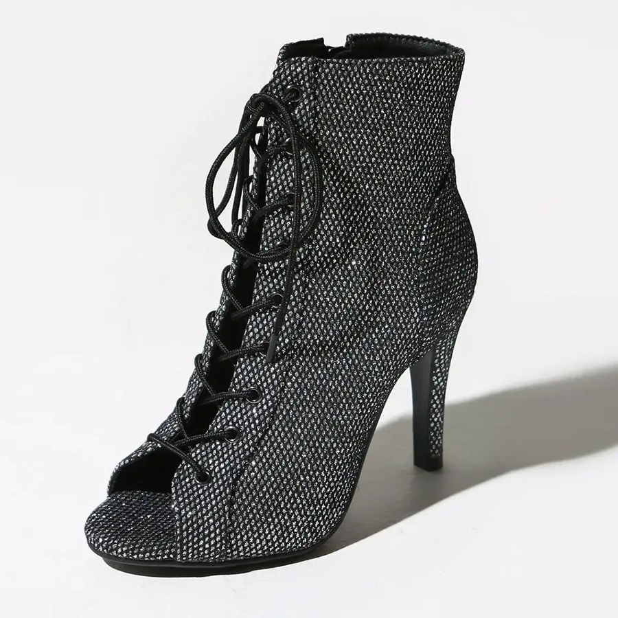 Women's Black 7.5cm/10cm  Slim Heel Rubber Sole Leatherette Jazz Shoes Open Toe Dance Heels Boots