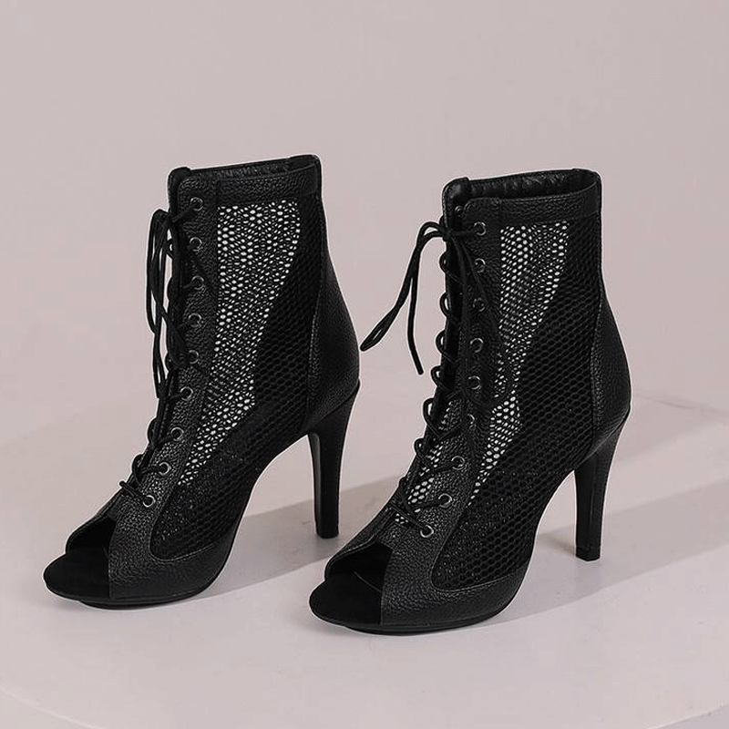 AJ Women's 7.5/9.5cm Heel Rubber Sole Leatherette Jazz Shoes Open Toe Dance Heels Boots