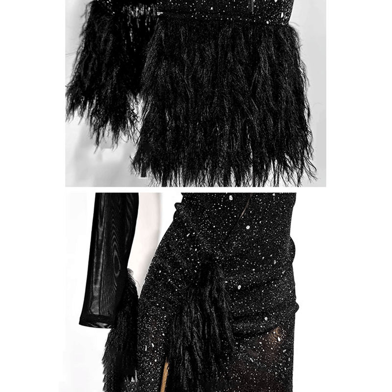 YJFY Women's Black Latin Dance Dress Dance Wear Training Performance Dress