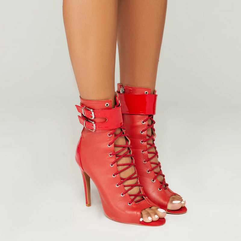 DS Women's Red Rubber Sole Customized Heels Dance Boots Jazz Salsa Street Sole Dancing Shoes