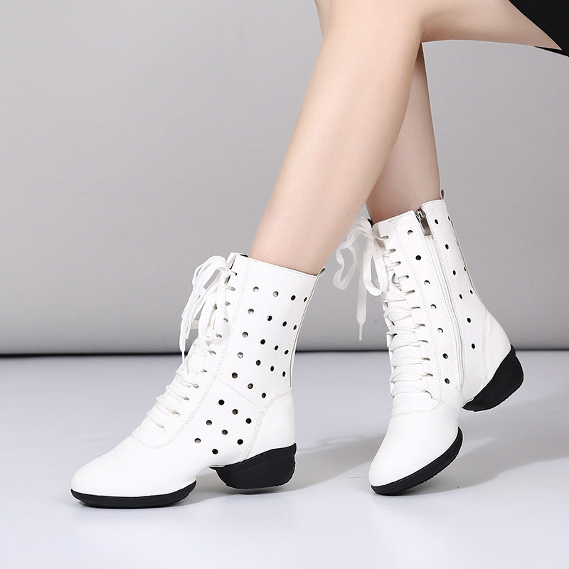 Women's Faux Leather Lace-up Dance Boots Training Practice Dance Shoes Jazz Dance