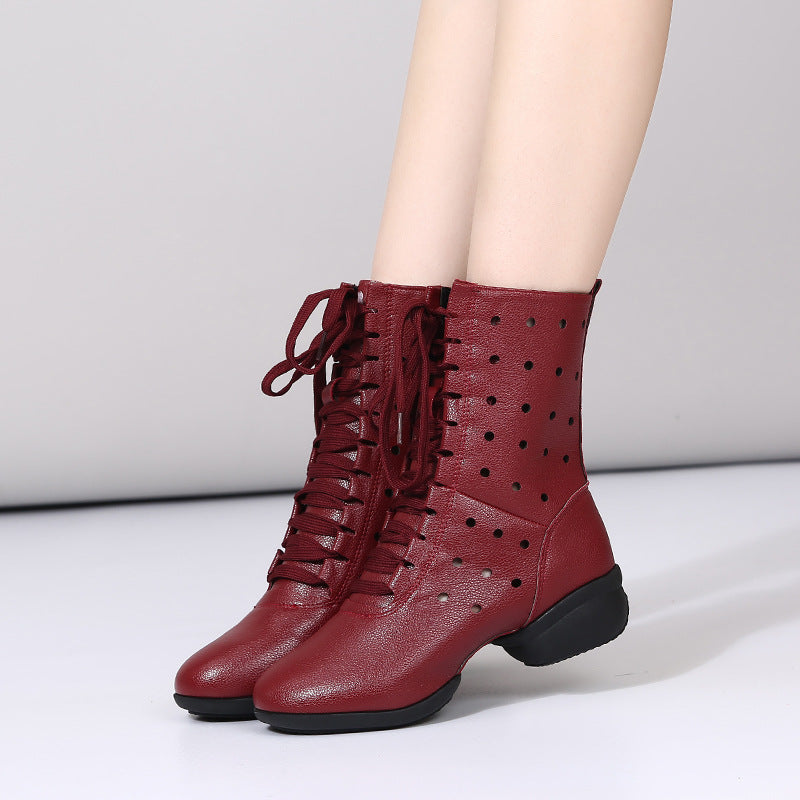 Women's Faux Leather Lace-up Dance Boots Training Practice Dance Shoes Jazz Dance