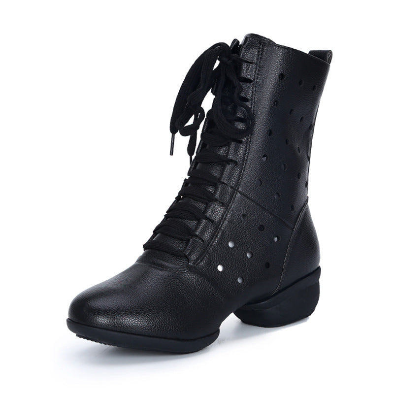 Women's Faux Leather Lace-up Dance Boots Training Practice Dance Shoes Jazz Dance