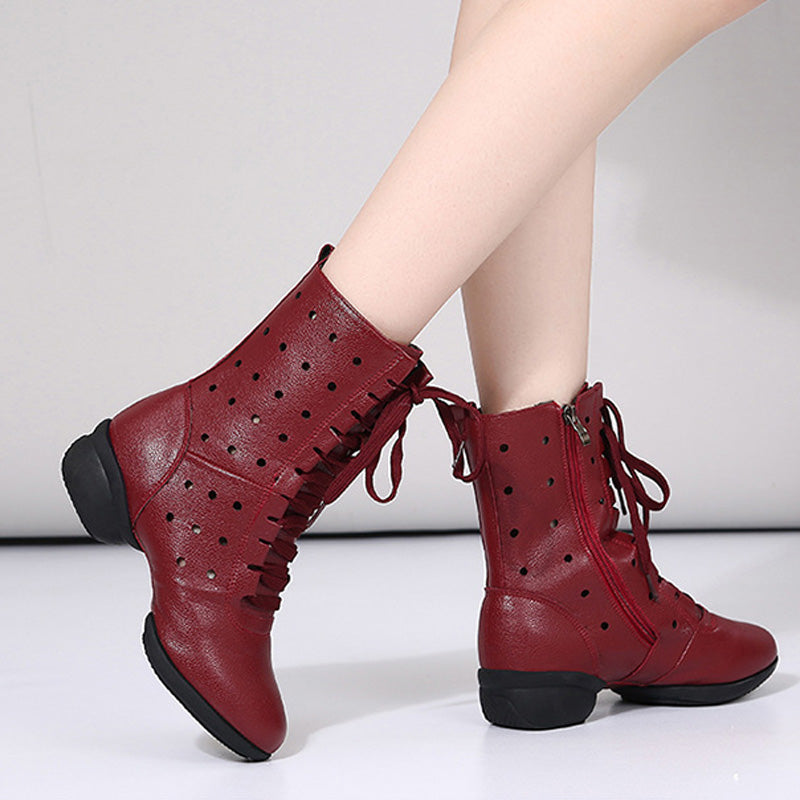 Women's Faux Leather Lace-up Dance Boots Training Practice Dance Shoes Jazz Dance