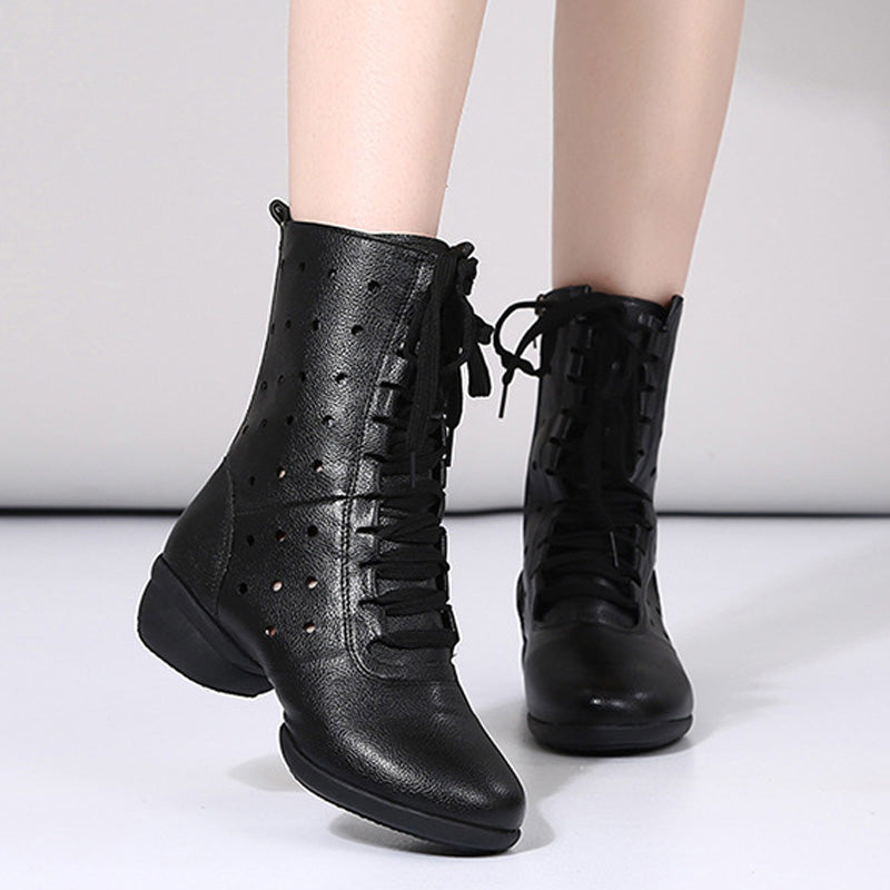 Women's Faux Leather Lace-up Dance Boots Training Practice Dance Shoes Jazz Dance