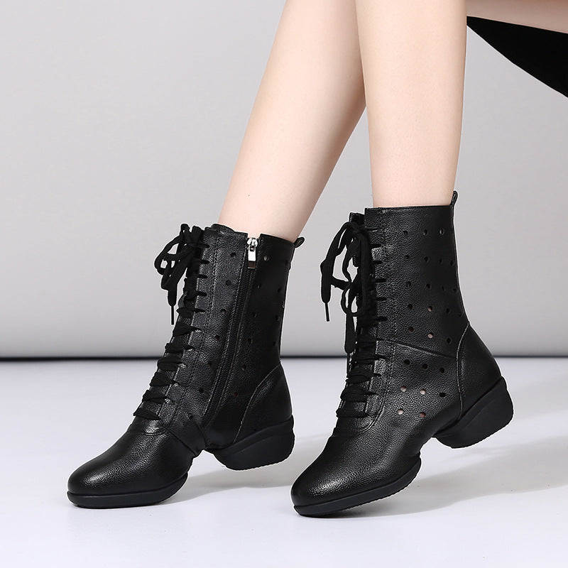 Women's Faux Leather Lace-up Dance Boots Training Practice Dance Shoes Jazz Dance