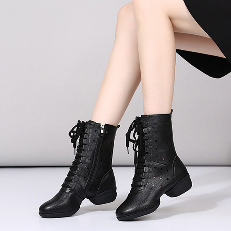 Women's Faux Leather Lace-up Dance Boots Training Practice Dance Shoes Jazz Dance