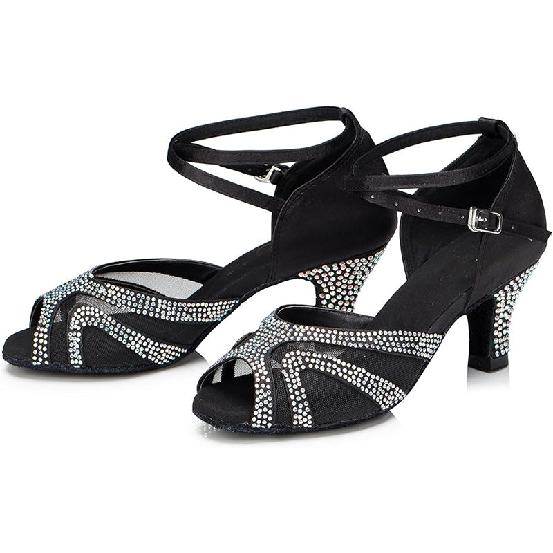 DS Women's Satin Mesh Customized Heel Ballroom Dance Shoes Latin Dance Shoes