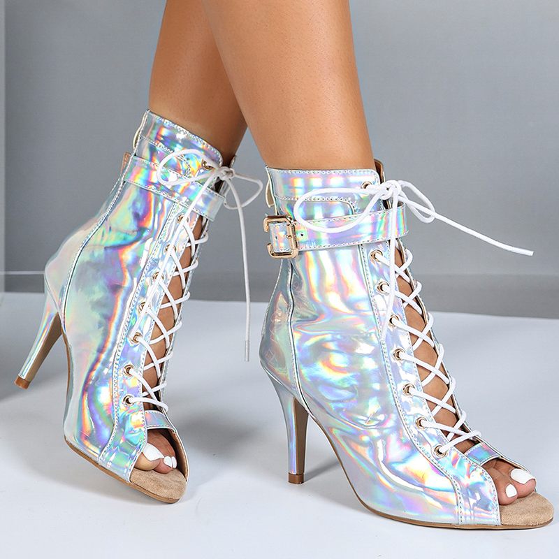 DS Women's PU Lace-up Customized Heel Rubber Sole Dance Boots Jazz Dance Shoes