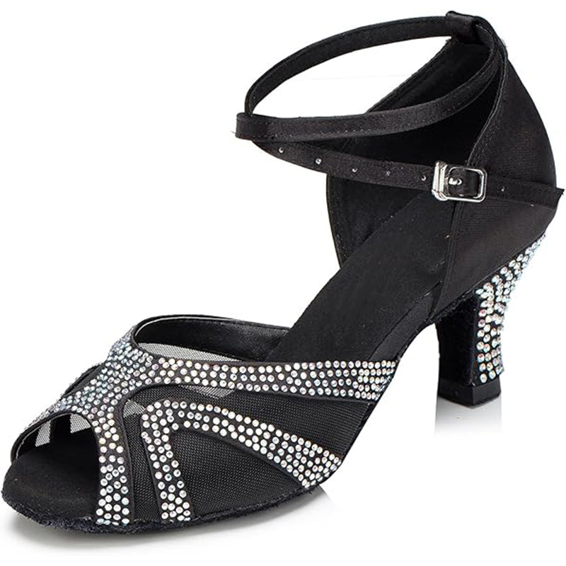 DS Women's Satin Mesh Customized Heel Ballroom Dance Shoes Latin Dance Shoes
